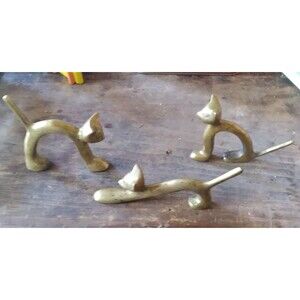 Brass Cat Figurines Mid-Century Metal Sculptures Hagenauer Style Set Of 3 Sizes